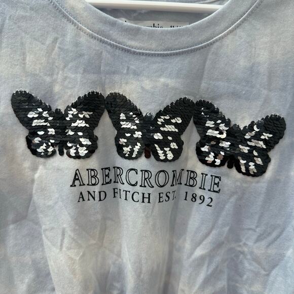 Abercrombie Kids Blue Tie Dye Butterfly Sequins Short Sleeve Shirt - Picture 3 of 6